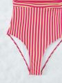 SHEIN Swim Vcay Striped Plunging Neck One Piece Swimsuit