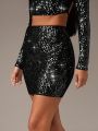 SHEIN BAE Women's Sequin Midi Skirt