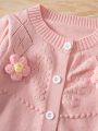 Baby Girls' 3d Flower Button Front Cardigan