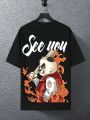 Extended Sizes Men's Plus Size Panda Printed T-shirt With Back Print