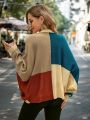 SHEIN Essnce Color Block Batwing Sleeve Duster Cardigan