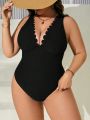 SHEIN Swim Classy Plus Size One-piece Swimsuit With Shell Edge Decoration