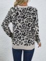 Leopard Pattern Drop Shoulder Sweater