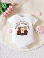 Infant Girls' Casual Wearable Basic Bodysuit With Fun Letter, Cartoon Bear Print, Great For Layering