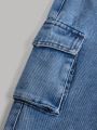 Tween Girl Flap Pocket Side Flare Leg Cargo Jeans