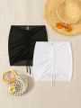 SHEIN Swim Basics 2pcs Pleated Cover Up Skirt Set