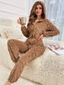 Half Zip Hooded Flannelette Lounge Jumpsuit