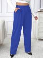 SHEIN Privé Textured Plus Size Women's Straight Pants With Slanted Pockets