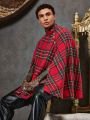 SHEIN Men Tartan Print Mock Neck Cloak Sleeve Overcoat