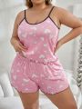 Plus Size Women's Heart Shaped Camisole & Shorts Homewear