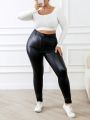 SHEIN Frenchy Plus Size Women's Skinny Pu Leather Pants
