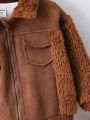 Infant Boys' Brown Patchwork Hooded Jacket For Winter