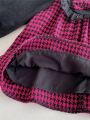 Baby Girls' Buffalo Plaid Patchwork Dress With Bowknot Decoration And Ruffle Hem