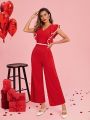 SHEIN Clasi Women Valentine's Day Flounce Wide Leg Jumpsuit