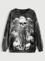 ROMWE Grunge Punk Women's Skull Print Tie Dye Sweatshirt
