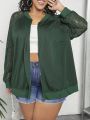 SHEIN CURVE+ Plus Size Women'S Lace Splicing Baseball Collar Jacket