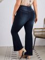 SHEIN LUNE Plus Size Water Wash Flared Jeans With Staggered Waist