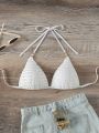 SHEIN Swim Basics Pearl Decor Triangle Cup Bikini Top