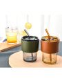 1pc Glass Coffee Cup, Home & Office Straw Cup, 400ml Large Capacity Couple Water Cup, Women's Gift Juice Cup With Straw And Insulated Pu Leather Sleeve