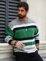 Manfinity Homme Men'S Plus Size Round Neck Striped Sweater