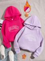 2pcs/set Teenage Girls' English Letter Print Fleece Hoodie