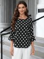 EMERY ROSE Women's Polka Dot Round Neck Shirt