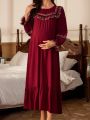 Maternity Floral Embroidery Lotus Leaf Edge Nightgown