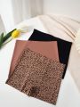 3pcs/set Women's Solid Color And Leopard Print Square Cut Panties