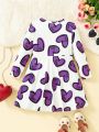 Toddler Girls' Heart Print Long Sleeve Dress For Spring & Autumn