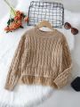 SHEIN Kids EVRYDAY Girls' (big) Solid Color Round Neck Sweater With Fringe Detail