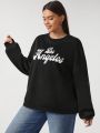 Vitoria Brayner Plus Size Baggy Style Letter Print Drop Shoulder Sweatshirt