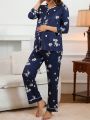 Flower Pattern V-Neck Long Sleeve Maternity Pajamas