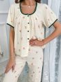 Floral Print Contrast Binding PJ Set