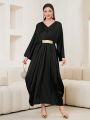 SHEIN Najma Women's Vintage Black Rhinestone Belted Long Shirt