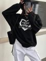 Dazy Star Women'S Drop Shoulder Love & Letter Print Drop Shoulder Sweatshirt