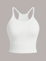 3pcs Solid Color Ribbed Athletic Tank Tops With Striped Details