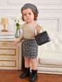 SHEIN Baby Girl Slim-Fit Houndstooth Dress With Hat