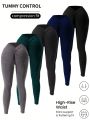 Yoga Basic Seamless Back V-Waist Pleated Sports Leggings