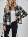 SHEIN Essnce Women's Plaid Frill Hem Outer Jacket