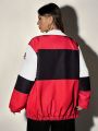 SHEIN Coolane Red And White Contrast Color Women's Jacket