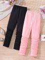 SHEIN Kids EVRYDAY Big Girls' Solid Color Elastic Waist Pants With Pleats