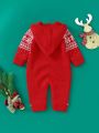 Unisex Baby Red Casual Cute Christmas Hooded Sweater Romper