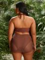 SHEIN Swim Vcay Plus Size Solid Color Hollow Out Swimsuit 3pcs/Set