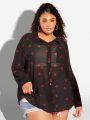 SHEIN CURVE+ Plus Size Women's Lips Printed Long Sleeve Shirt