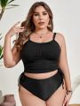 SHEIN Swim Basics Plus Size Solid Color Drawstring Side Swimsuit Top