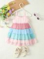 Baby Girls' Casual Ladylike Multi-Color Patchwork Cami Dress