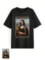 Sainen.image Women'S Funny Mona Lisa Printed Wide Round Neck Long T-Shirt