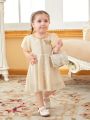 Baby Girls' Lace Puff Sleeve Dress With Butterfly Applique Detail