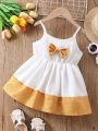 Baby Girl'S Contrast Color Bowknot Decorated Sleeveless Dress