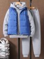 SHEIN Kids EVRYDAY Boys' Casual Warm Padded Vest, Hoodie And Sweatpants Three Piece Set